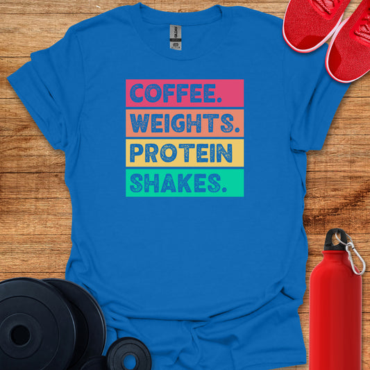 Coffee, Weights, Protein Shakes Color Blocks Tee